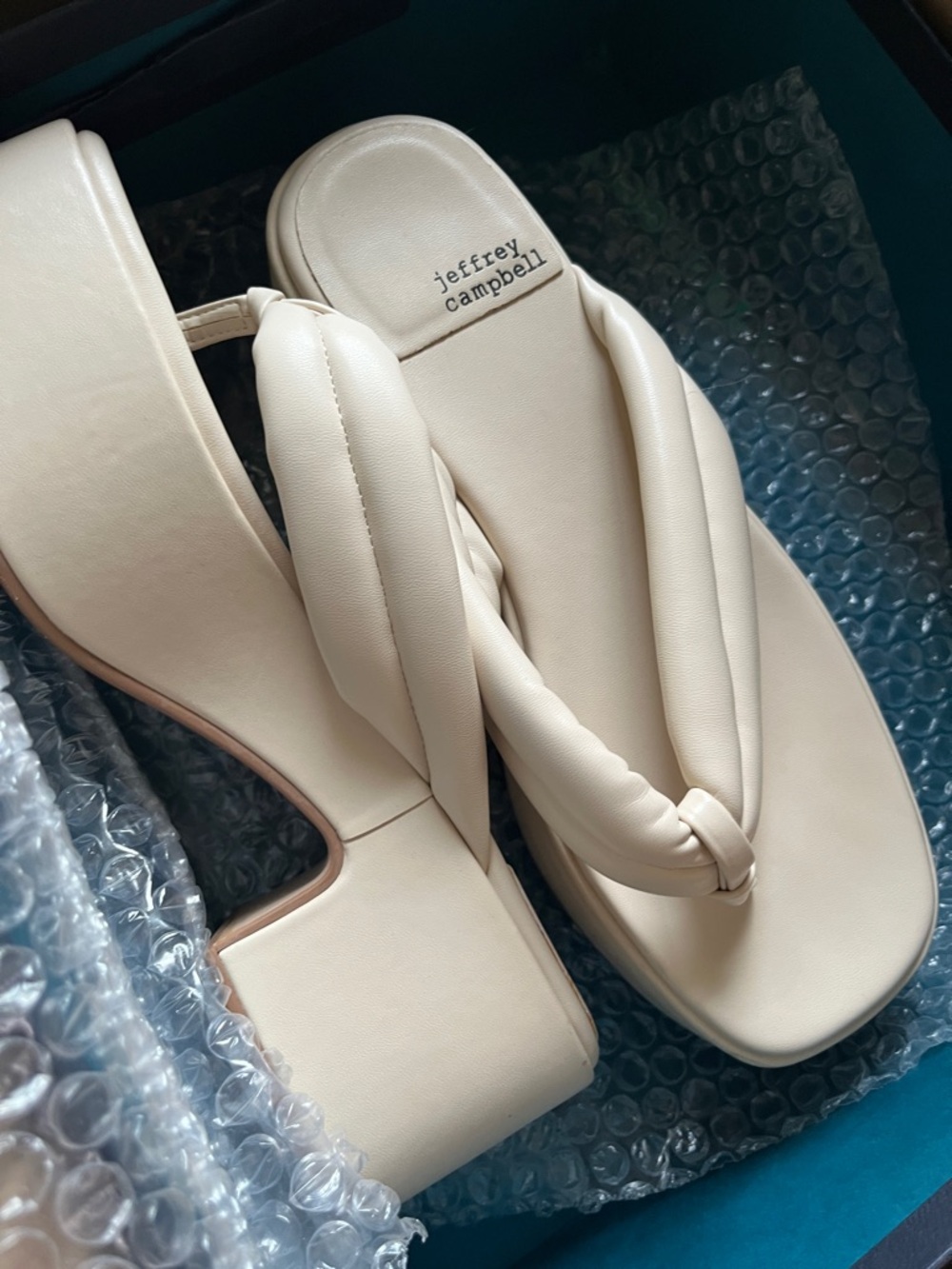 Jeffrey Campbell Cream Padded Platform Thong Sandals